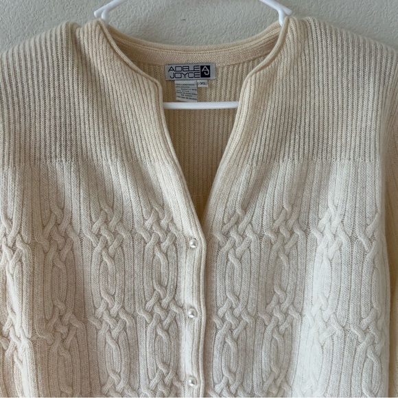 Deadstock Vintage Lambswool Angora Rabbit Hair Cable Knit Cardigan Sweater SZ XL - Picture 5 of 16
